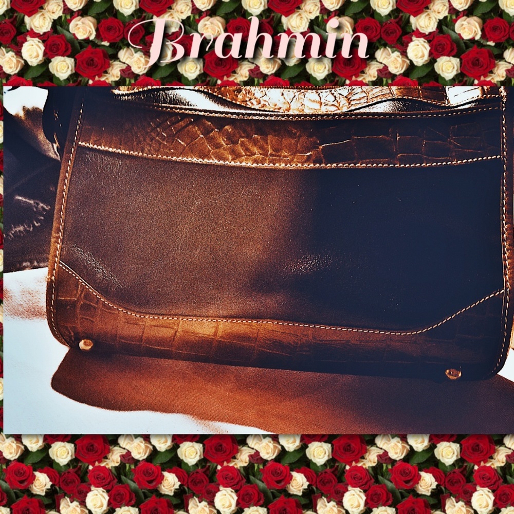 Brahmin Tuscan Black and Cognac Leather Purse